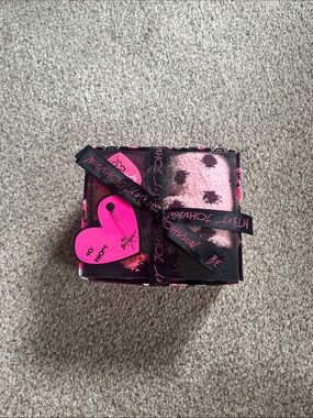 Betsey Johnson Pink and Black Fluffy Socks Set Floral Gift Box